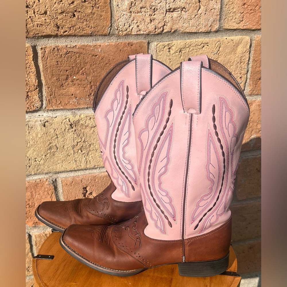 Justin Coffee Westerner Pink Luscious Cowgirl Women boot square toe-size 5.5 - Picture 3 of 11